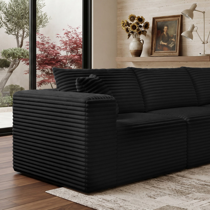 Canapé d'angle modulaire Cloud Compression 95 po sans os avec 2 poufs, canapé contemporain en velours côtelé moelleux en forme de U avec assise profonde, aucun assemblage requis pour le salon