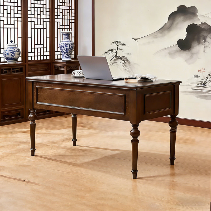 Bureau en chêne massif avec cinq tiroirs American Retro, H 30,71 po x l 55,12 po x P 27,56 po, Brun