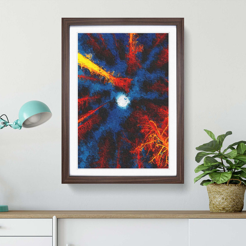 Moon Through the Trees Abstract Art - Picture Frame Painting Print, 48cm H x 36cm W x 2cm D, Walnut Framed