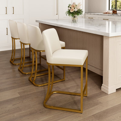 Kunkel 24" Modern Kitchen Counter Stool with Faux Leather Padded Seat and Metal Frame