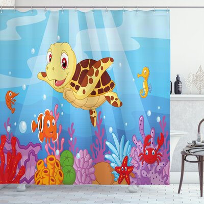 Turtle Shower Curtain Set + Hooks -  East Urban Home, 9203EEF156734A66B90D1C75B5E635BB