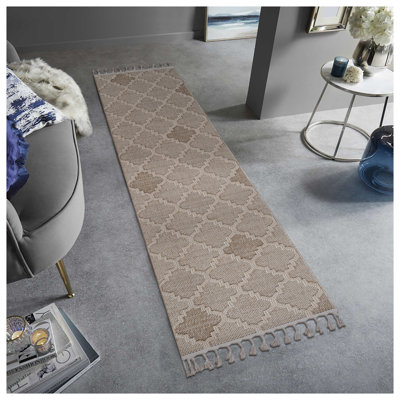 Tapis intérieur / extérieur crème à motif treillis intérieur / extérieur Guros