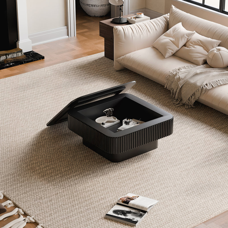 Table basse carrée avec rangement, table basse d'appoint moderne en placage de bois massif pour salon, chambre à coucher, appartement ou bureau, noir, 31,5 po