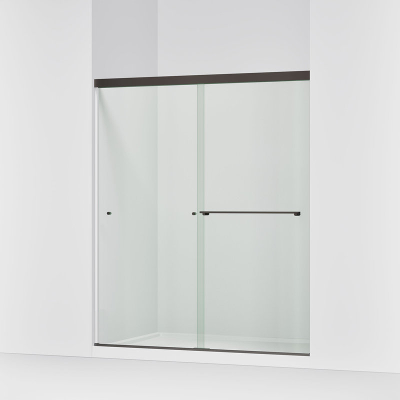 Revel 59.62'' x 70'' Double Sliding Shower Door with CleanCoat® Technology, Anodized Dark Bronze, Crystal Clear