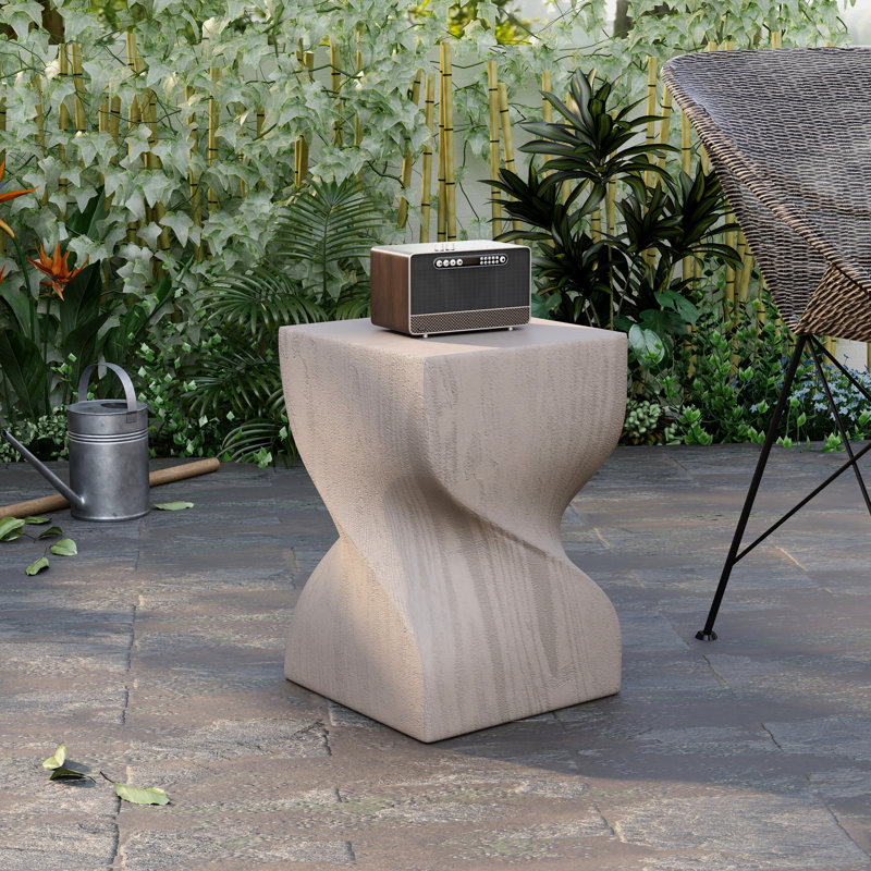 Doraly 14" Wide Square Fiberstone Side Table with Twisted Sculptural Design – Indoor Outdoor Accent End Table for Patio, Bedroom, or Living Room