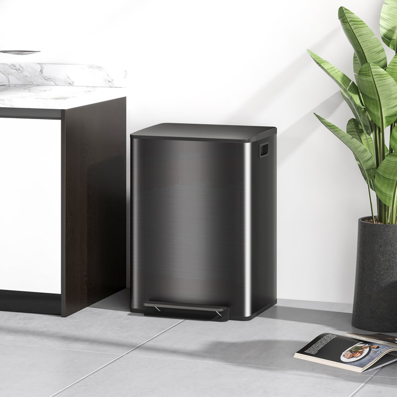 Nerlande 2 x 30L Double Kitchen Bin, Pedal Bin with Soft-Close Lid, Black