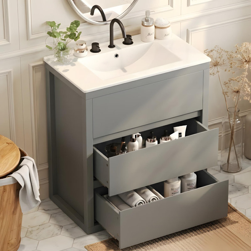 Meuble-lavabo 30 po avec lavabo et tiroirs, Gris