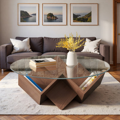 Round Coffee Table With Glass Top And Storage Shelves by Ivy Bronx