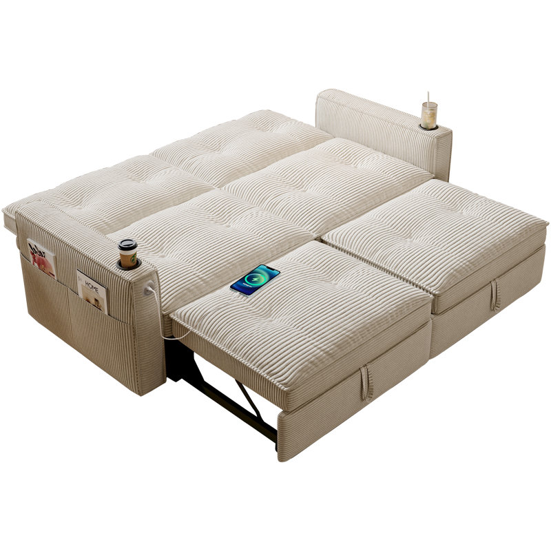 Canapé-lit moderne 2-en-1, velours côtelé durable pour une vie compacte