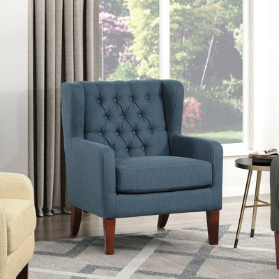 Chaise d'appoint - Design classique avec dossier à oreilles et capitonnage capitonné luxueux et confortable avec pieds en bois massif