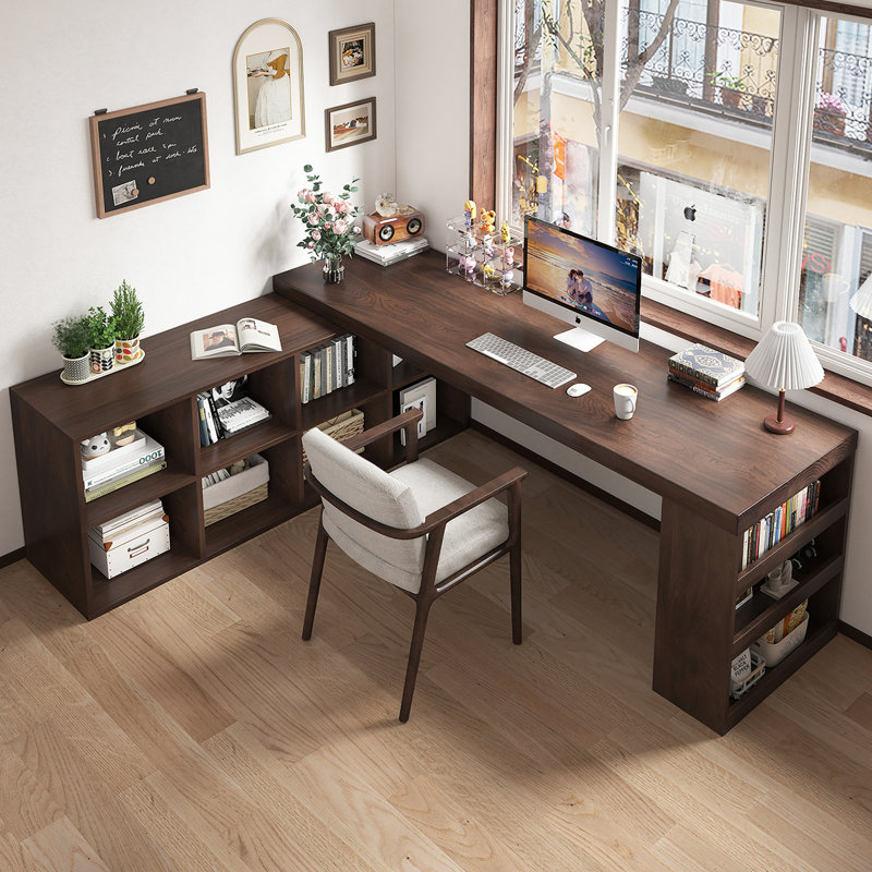 Bureau d'écriture en L en bois massif noisette, bureau, H 29,53 po x l 62,99 po x P 55,12 po