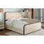 Grand lit beige moderne en métal avec revêtement incurvé, 4 tiroirs de rangement, support robuste avec tête de lit rembourrée