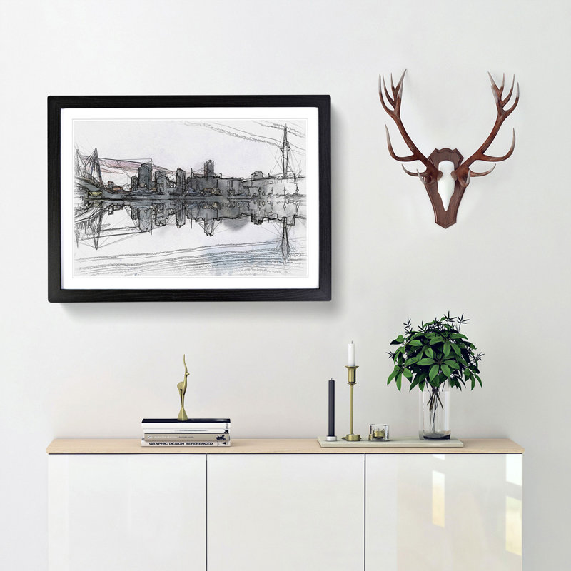Auckland Skyline in New Zealand - Picture Frame Painting Print, 62cm H x 87cm W x 2cm D, Black Framed