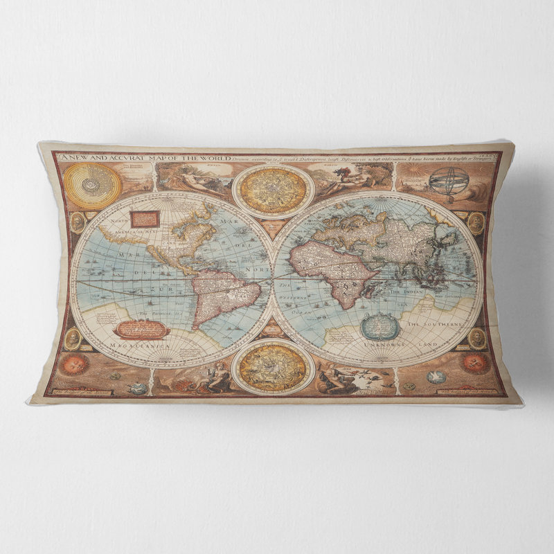 Rectangle, ancienne carte du monde - Coussin décoratif à imprimé rétro