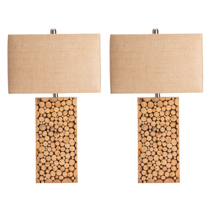 29.5" Wood Table Lamp With Tan Shade