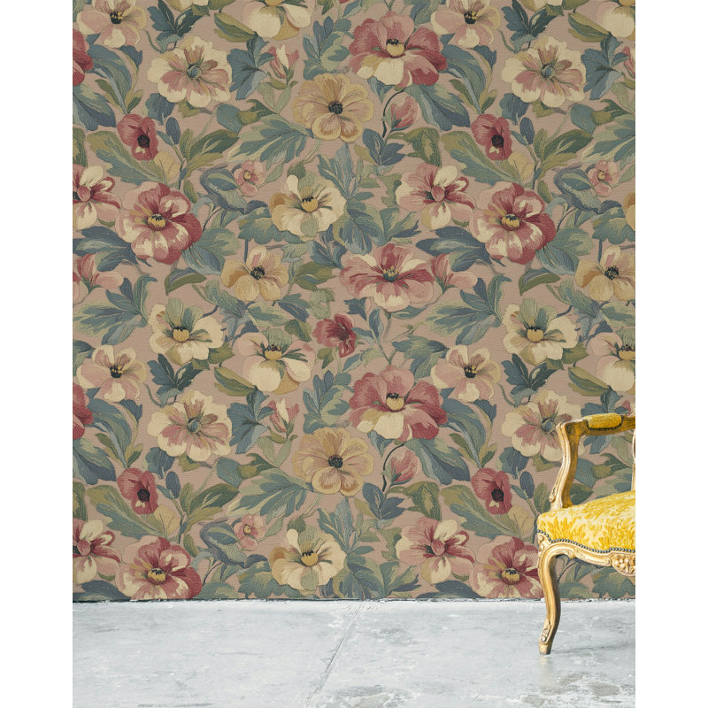 Papier peint adhésif rétro tapisserie florale
