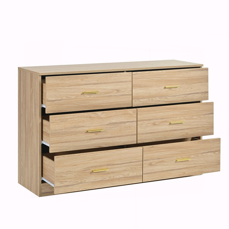 Commode 6 tiroirs pour chambre à coucher, Naturel