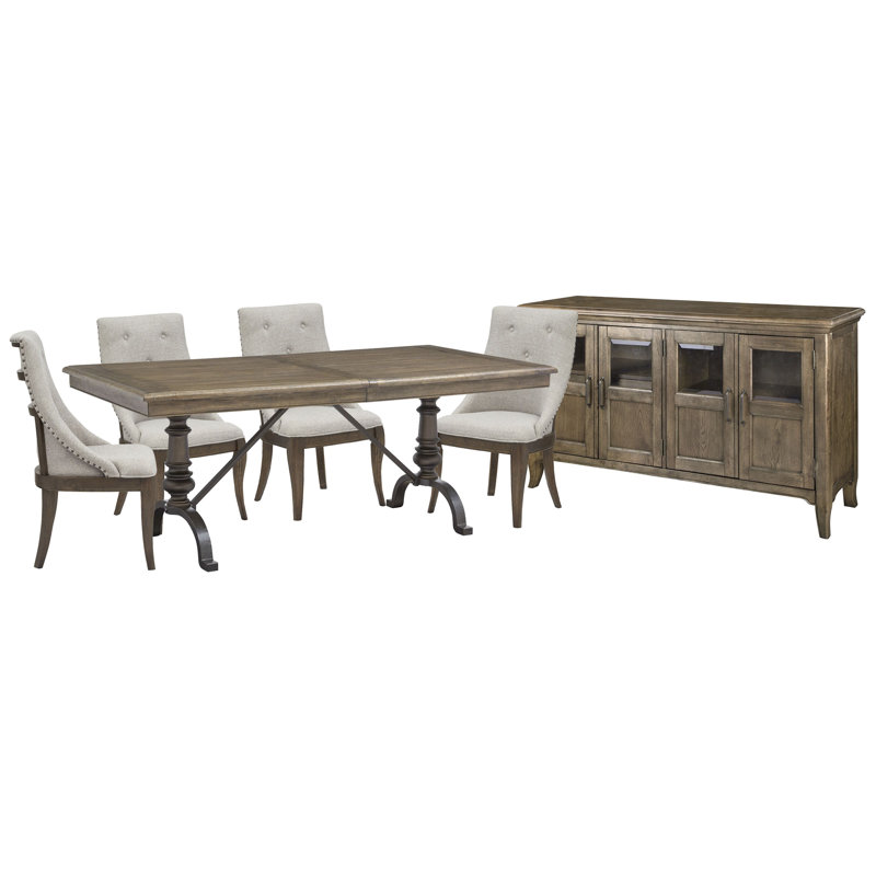 Extendable Rectangular Dining Table With 4 Arm Chairs And Buffet, 6 Pieces: Table, 4 Chairs, Sideboard