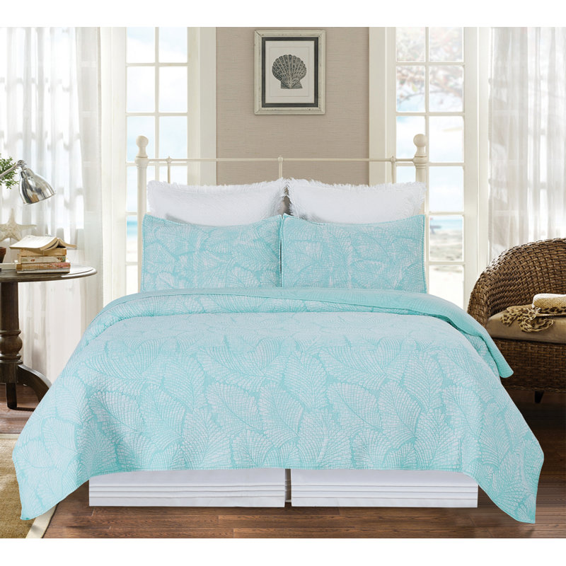 Ensemble de courtepointe Blue Tropics, Courtepointe pour grand lit + 2 taies décoratives