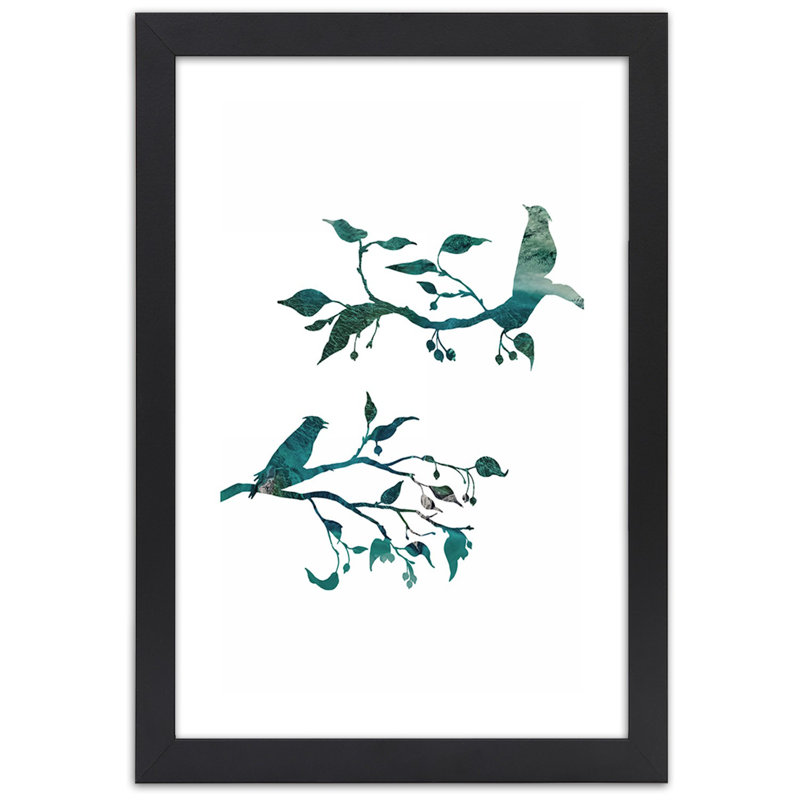 Birds on Branches 1 Piece Single Picture Frame Wall Art, 90cm H x 60cm W, Black