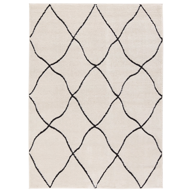 Tapis géométrique beige / noir en polypropylène / polyester tissé à la machine, Tapis de couloir 2 pi 5 po x 10 pi