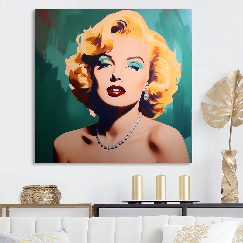 Jaune et vert vibrant Marilyn Manroe II - art mural femme pop, Toile tendue, H 36 po x l 36 po