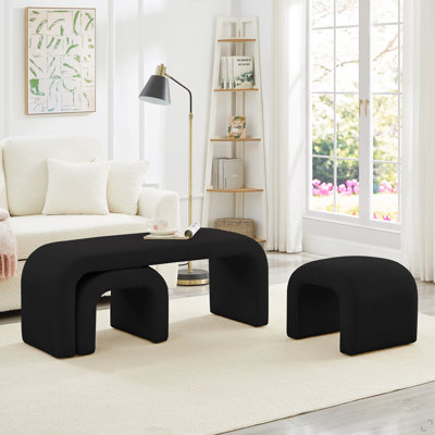 Set Of 3 U-Shaped Modern Bench Bossley Ottoman Bench For Entryway, Bedroom End Of Bed, Set Of 3 Small Sofa Footrest Extra Seating For Living Room, 44+18 Inch Bench Bench & Ottoman