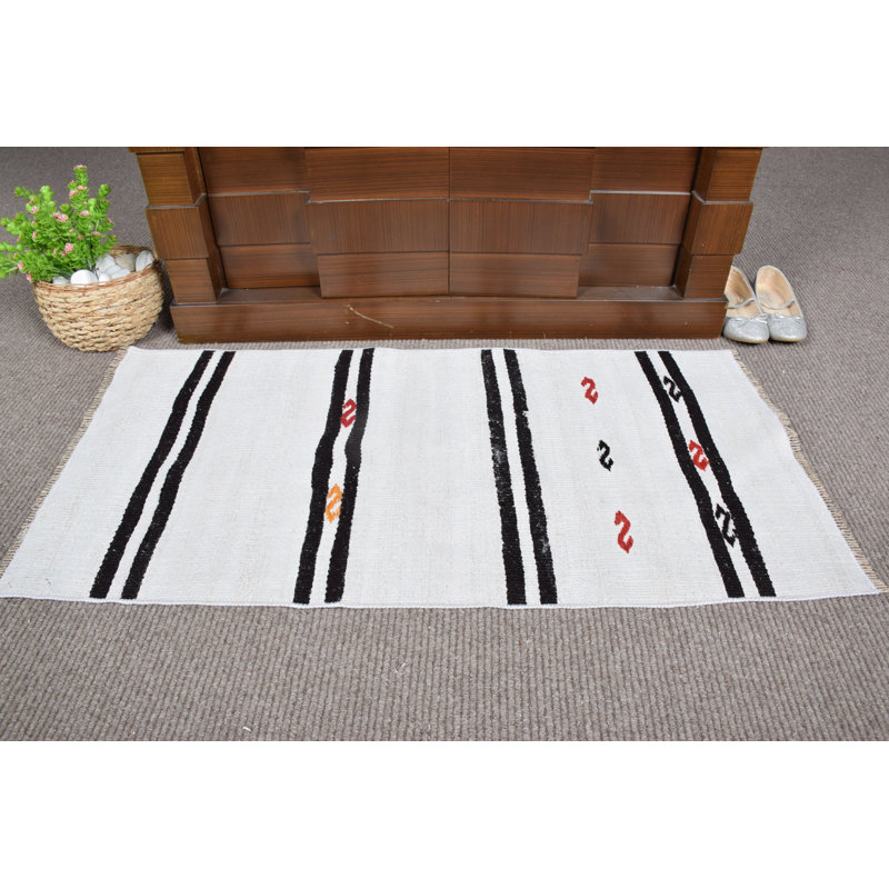 Elegant Handwoven Turkish Door Mat in Black Stripes with Vibrant Color Accents