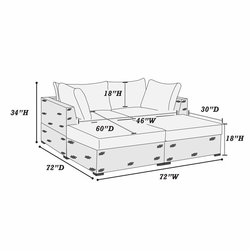 Canapé modulaire 4 pièces rembourré, 100 % polyester rouge