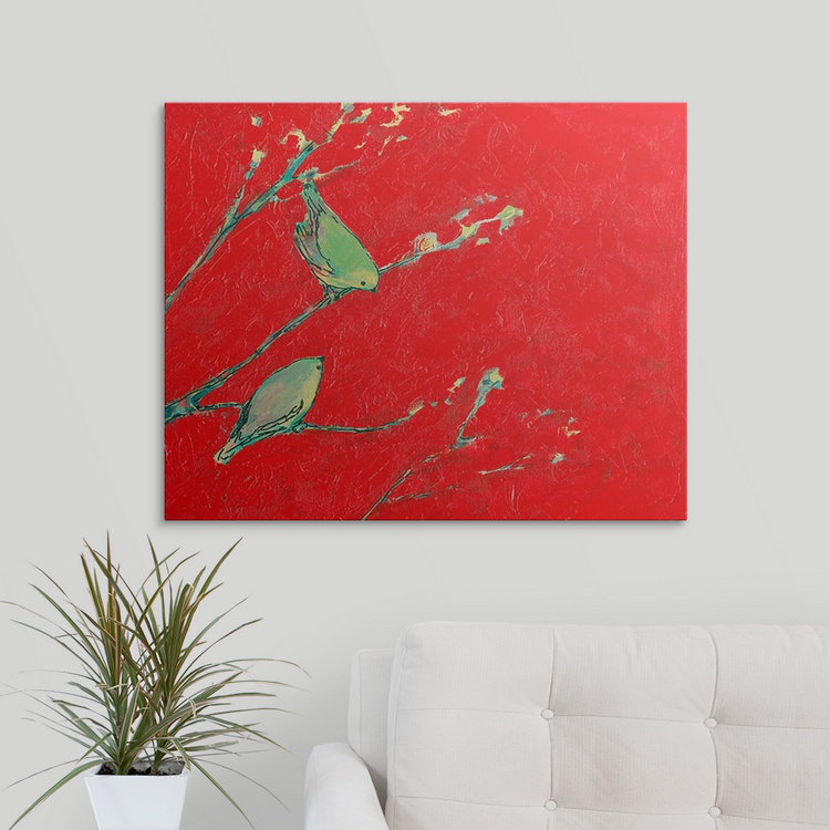 Nolani Birds in Red '- reproduction d'art, H 38 po x l 48 po x P 1,5 po, Toile