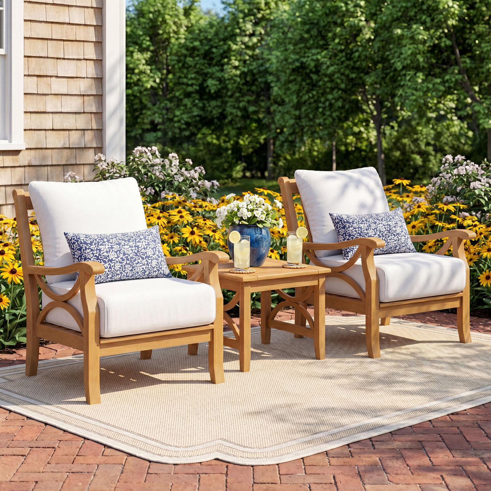 Brunswick Teak 2 - Person Patio Conversation Set with Cushions, Beige