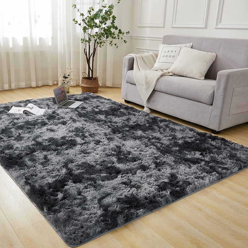 Tapis à poils longs gris foncé, Rectangle de 5 pi x 8 pi