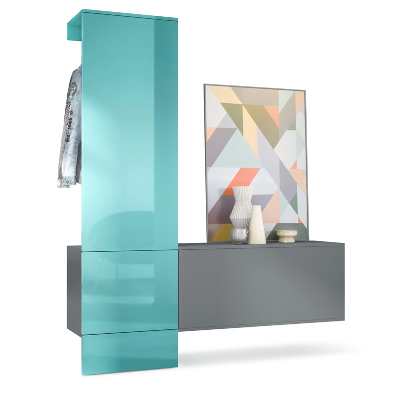 Chappa 156.5 cm W Hallway Set with Shoe Storage, High-gloss petrol