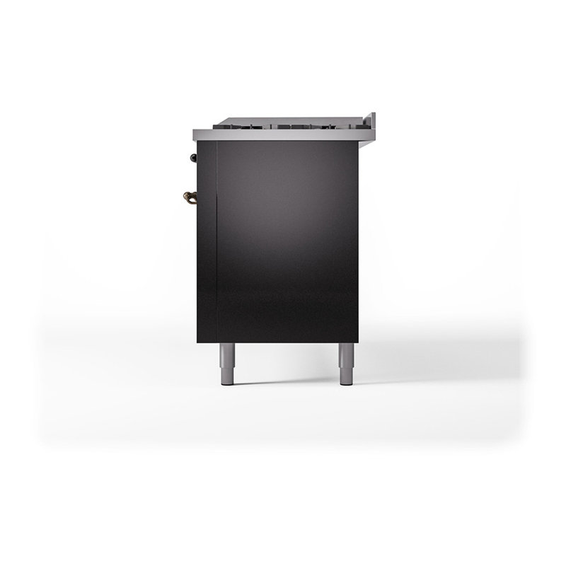 ILVE Nostalgie II Noblesse 60 in Dual Fuel Range, 9 Burner, Griddle, Glossy Black/Burnished, Natural Gas