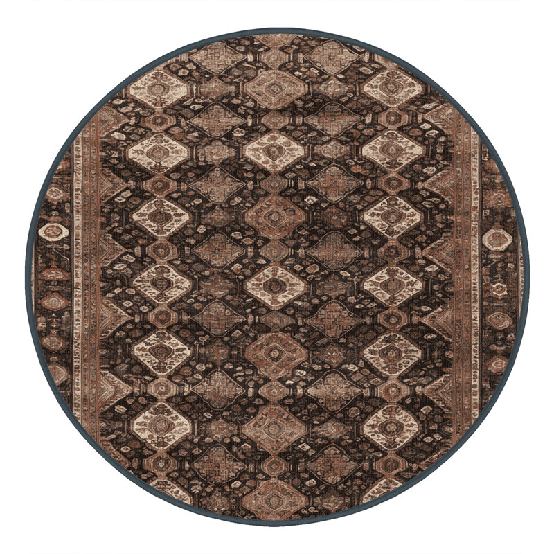 Machine Washable Persian Brown Area Rug, Round 8'