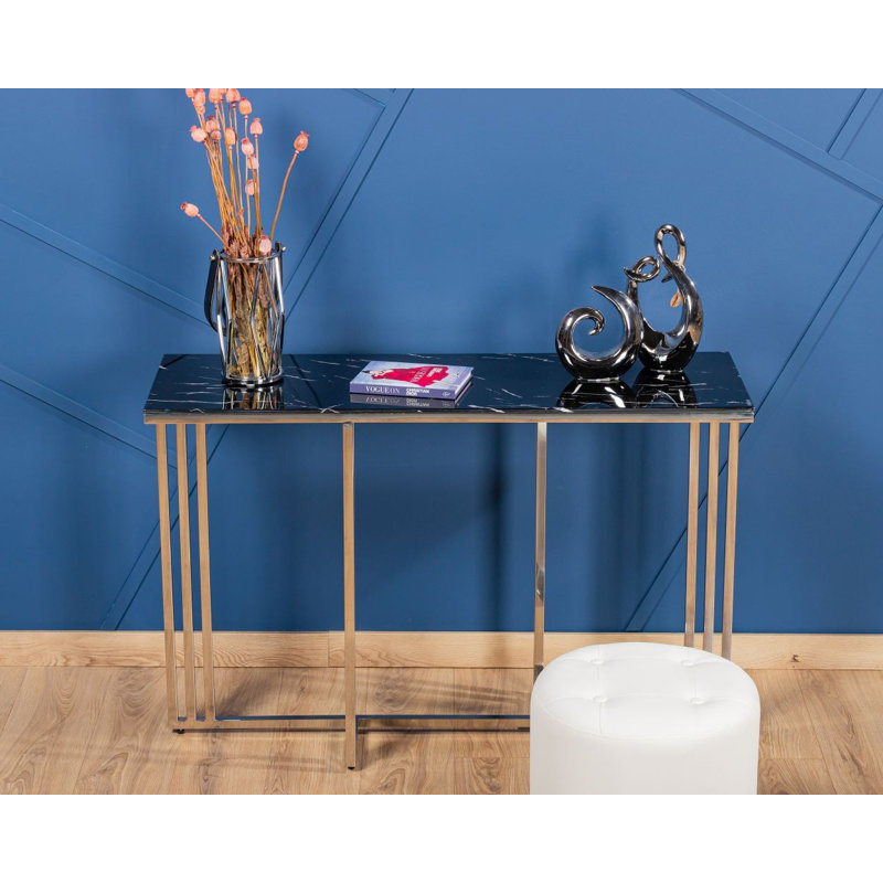 Hodgdon 120cm Glass Top Console Table, Black, Silver