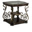 Table de bout, plateau de table en verre, panneau central en panneau de fibres à densité moyenne avec papier marbré, pieds en métal thermolaqués
