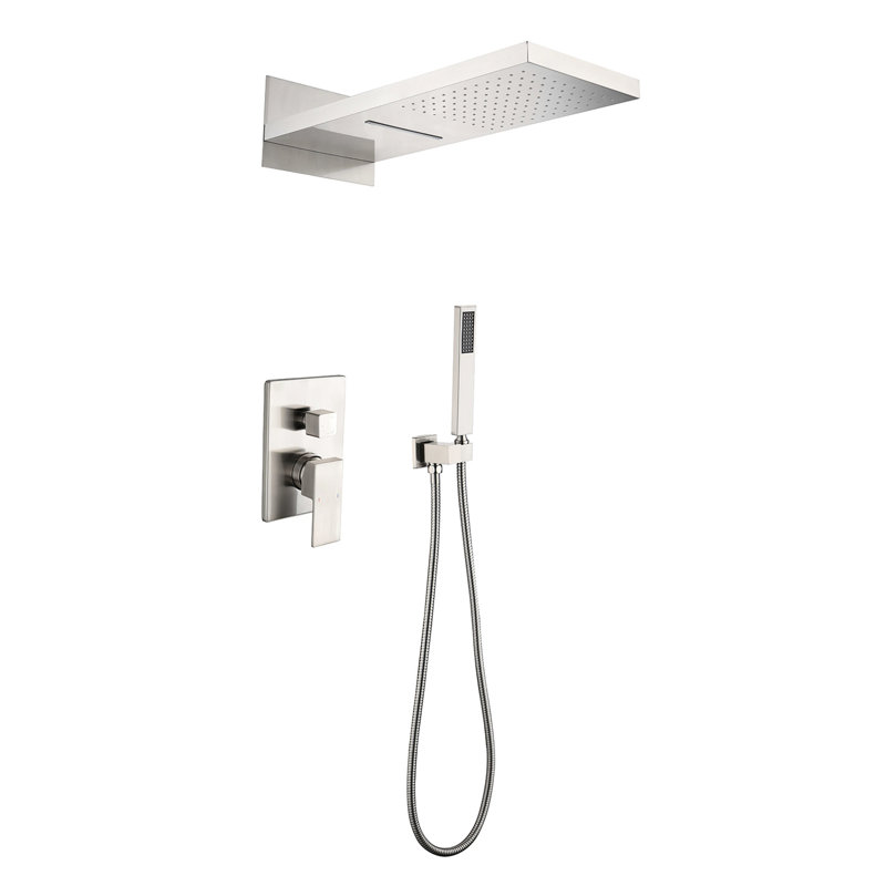 Système mural de douche cascade et pluie en nickel brossé pour le plaisir de la salle de bain avec double flux