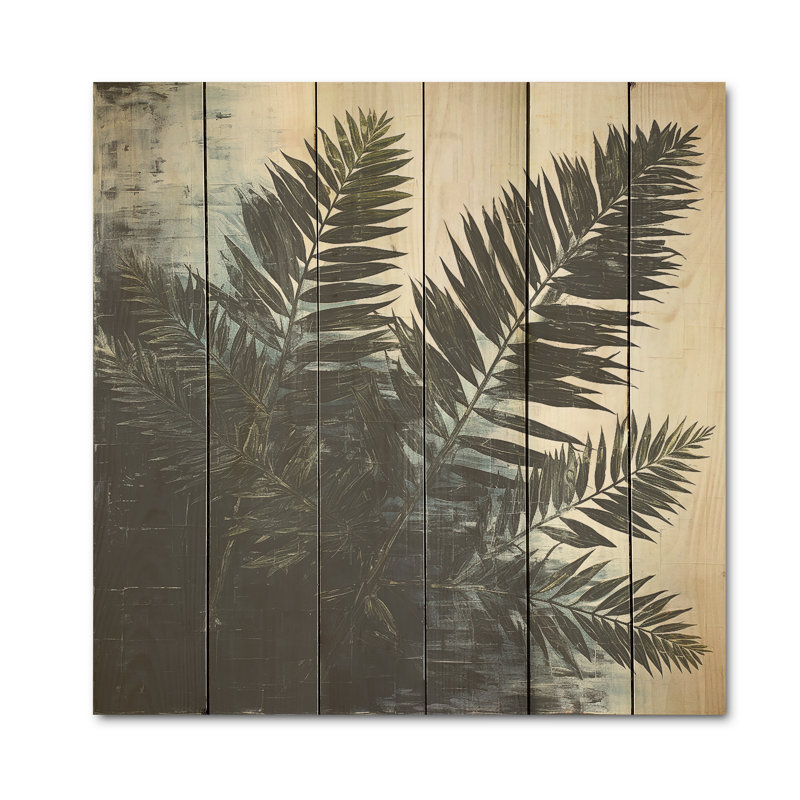 Ombre noire épinette - feuilles, art mural sur bois de pin naturel, H 15 po x l 15 po