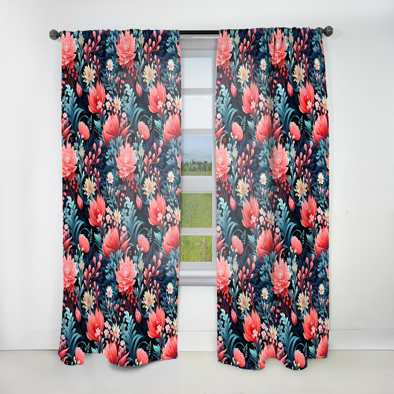 Corail Twilight Iv Tropical Motif III - Rideau floral - Rideau floral obscurcissant - 1 panneaux, L 52 po x L 108 po