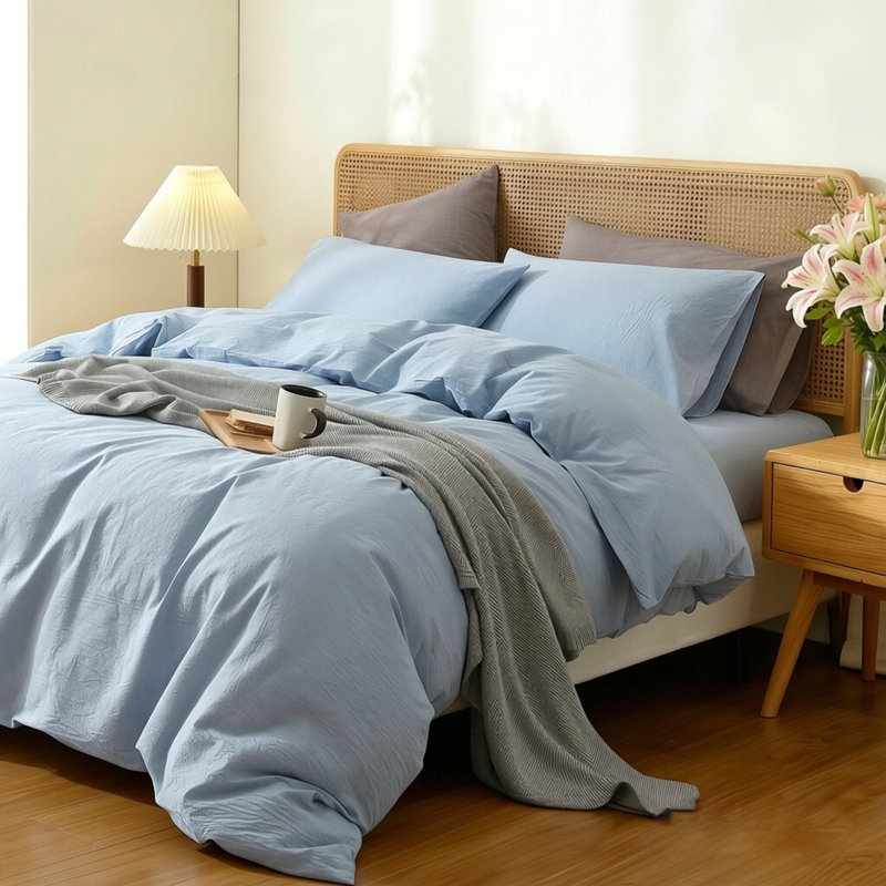 Ensemble de housse de couette 100% coton délavé XINMIANFANG, Housse de couette grand et 2 taies d'oreiller stan, Bleu bleuet