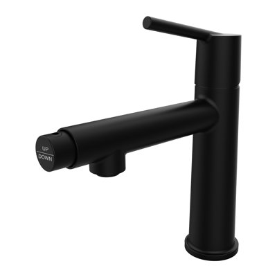 Matte Black Single Handle Bathroom Tap, 1 Hole Deck Mount, Flow & Fountain Feature, Scratch, Water Conservation, Simple Install Sink Faucet, Dual Scratch Finish, Saving, Quick Kit
