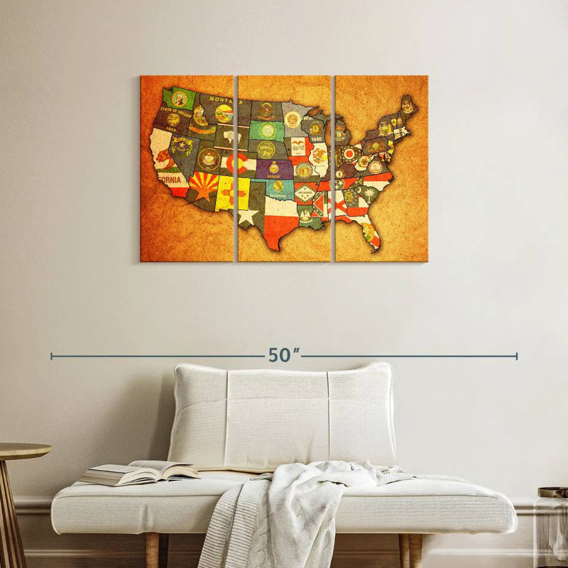 Aliaz State Flags USA Map, 24" H x 38" W