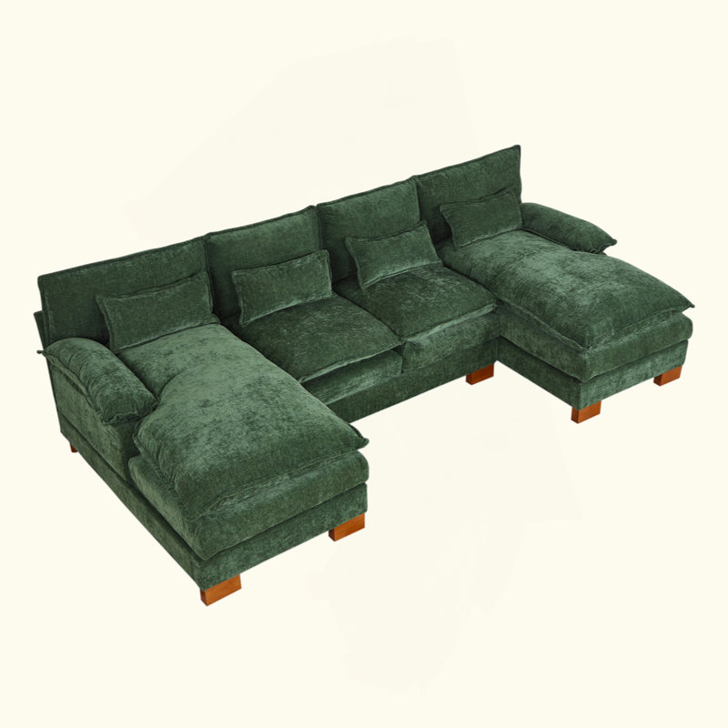 Canapé en chenille avec méridienne double, Vert