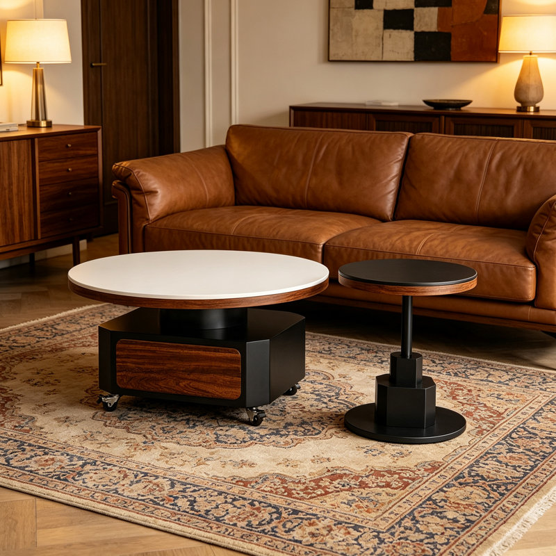 Table basse de luxe mobile avec tiroir, H 17,71 po x l 31,49 po x P 31,49 po, Black