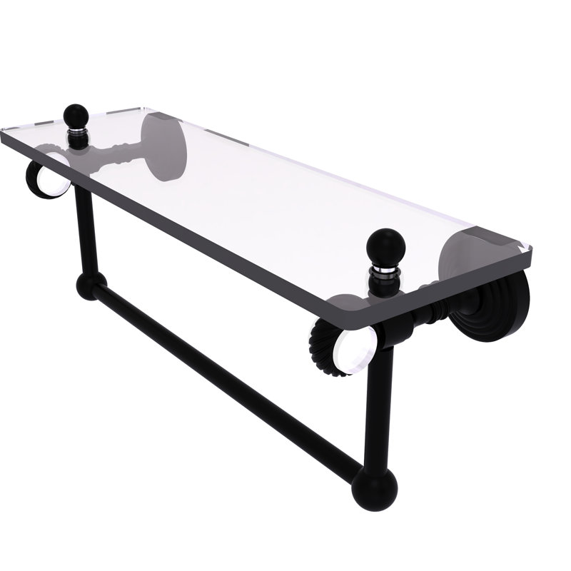 Jarrell Glass Bracket Shelf with Towel Bar, Matte Black, 5.12" H x 16" W x 6.4" D