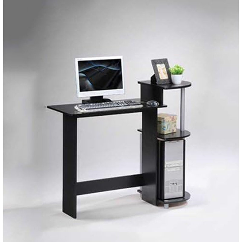 Compact Computer Desk With Shelves, Round Side