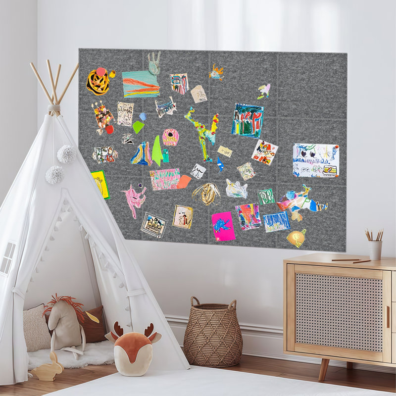 Textured Felt Wall Panels, Reusable Bulletin Boards, 12-Piece Set, With Pushpins, Grey