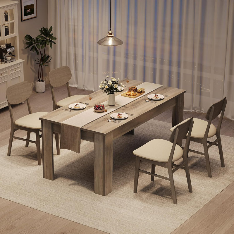 63" Farmhouse Dining Table for 4-6, Rustic Wood Rectangular Kitchen & Dining Room Table for Small Spaces or Apartments, Gray