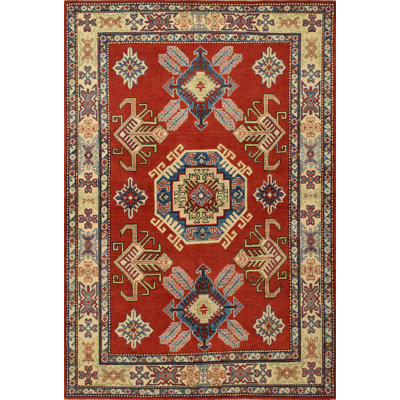 Tapis unique en laine noué à la main de 4 pi 10 po x 7 pi 2 po rouge / crème Luczynski